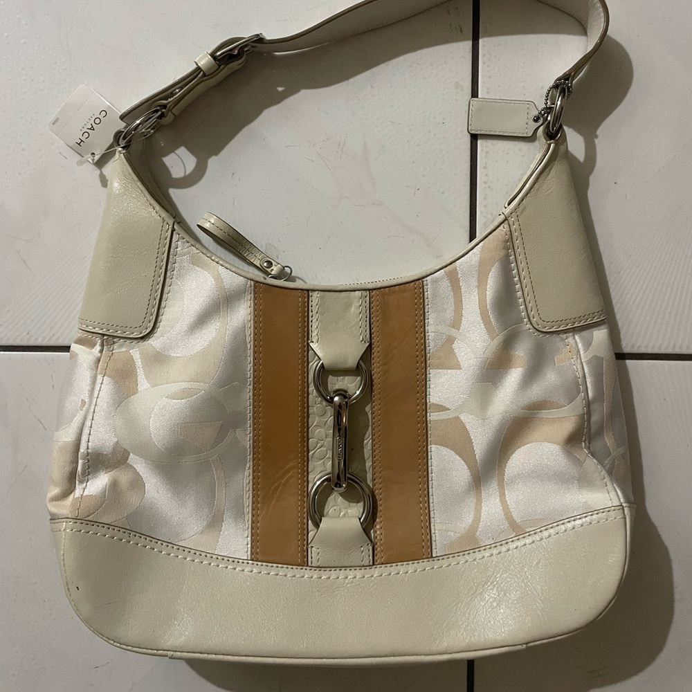 Vintage Y2K White Coach Purse Bag Small Hobo Canvas Leather !SEND OFFERS!